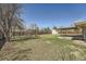 Large backyard with a fence, grass, covered patio, pergola swing, and a shed at 6923 S Albion St, Centennial, CO 80122