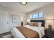 Stylish bedroom showcasing neutral tones, comfortable bed, and natural light from the large window at 6923 S Albion St, Centennial, CO 80122