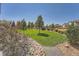 Landscaped backyard with lawn, rock pathway, and shrubs at 4993 Sedona Cir, Parker, CO 80134