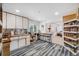 Bright kitchen featuring open shelving, counter seating, white cabinets, and modern wood flooring at 935 Newark St, Aurora, CO 80010