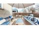Outdoor patio with modern seating area, umbrella, and mature landscaping at 1582 Fairfax St, Denver, CO 80220