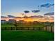 Lush green backyard featuring a wood fence and an open space, all beautifully illuminated by a vibrant sunset at 11744 Magnolia Dr, Thornton, CO 80233