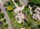 Aerial view of a luxury home with a circular driveway and landscaped grounds at 5301 S Birch Ct, Greenwood Village, CO 80121