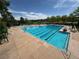 Large community swimming pool with lap lanes and lounge chairs under a clear blue sky at 5301 S Birch Ct, Greenwood Village, CO 80121