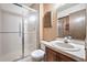 Bathroom with shower, toilet, and vanity with sink at 118 S Eldridge Way, Golden, CO 80401