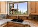 Close-up on a kitchen sink and window with a beautiful, tree-lined view of the outdoors at 10508 Christopher Dr, Conifer, CO 80433