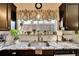 Close up of the kitchen sink, countertop, backsplash, and cabinets at 19447 E Bellisario Creek Dr, Parker, CO 80134