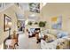Bright and airy living room with a fireplace, comfortable seating, and a soaring two-story ceiling at 19447 E Bellisario Creek Dr, Parker, CO 80134