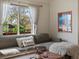 Cozy living room features a comfortable gray sofa and bright natural light from a large window at 3401 N Steele St, Denver, CO 80205