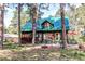 Backyard view features a log home with a green metal roof, patio, hot tub, grill, and greenhouse at 5030 Cedar Way, Elizabeth, CO 80107
