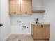 Laundry room featuring a sink, counter, and hanging cabinets at 1846 Chestnut Ave, Erie, CO 80516