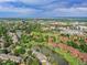 Aerial view of townhouses next to a lake, with the city skyline in the background at 12658 W 1St Pl # 78, Denver, CO 80228