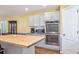Bright kitchen with stainless steel appliances, gray cabinetry, and butcher block island, providing ample space at 801 S 15Th Ave, Brighton, CO 80601