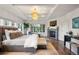 Light-filled main bedroom features a fireplace, sitting area, and large windows overlooking the landscaped yard at 1991 E Alameda Ave # 14, Denver, CO 80209