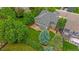 Aerial view showcases a home with a fenced backyard and mature trees at 3860 Mallard Dr, Highlands Ranch, CO 80126
