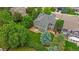 Aerial view showcases a home with a fenced backyard and mature trees at 3860 Mallard Dr, Highlands Ranch, CO 80126