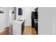 Modern kitchen with navy cabinets and quartz countertops at 6013 Castlegate Dr # D33, Castle Rock, CO 80108
