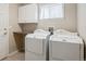 Functional laundry room with built-in shelves and countertop space for added convenience at 10440 Lowell Ct, Westminster, CO 80031