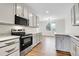 A kitchen with modern stainless steel appliances, gray cabinets and light countertops at 1285 W 9Th Ave, Denver, CO 80204