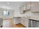 A bright kitchen with stainless steel appliances, gray cabinets, and gold handles at 1285 W 9Th Ave, Denver, CO 80204