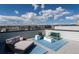 Rooftop terrace with lounge seating, a modern fire pit, and city views under a partially cloudy sky at 12374 Farmview St, Thornton, CO 80241