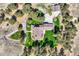 Stunning aerial view of estate home and detached garage surrounded by mature trees on a well-manicured lawn at 38666 County Road 21, Elizabeth, CO 80107