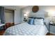 Inviting bedroom with plush bedding, modern decor, and hardwood flooring for a cozy retreat at 1235 S Zenobia St, Denver, CO 80219