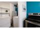 This laundry room features modern appliances, a hot water heater and sleek shelving at 1235 S Zenobia St, Denver, CO 80219