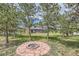 Serene backyard with a stone fire pit and mature trees, offering a tranquil outdoor retreat at 6646 S Fundy Ct, Centennial, CO 80016