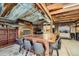 Rustic bar area with wood countertops, fireplace, and seating, perfect for entertaining guests at 6646 S Fundy Ct, Centennial, CO 80016