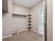 Spacious walk-in closet with built-in shelving and ample storage space, ready to be organized at 806 Peony Ct, Brighton, CO 80601