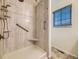 Accessible shower with grab bars, corner shelf, and modern fixtures at 12265 E 2Nd Dr, Aurora, CO 80011