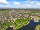 Community aerial view showcasing the neighborhood's landscape and neighborhood pond at 13445 Kearney St, Thornton, CO 80602