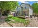Charming backyard featuring a deck with a retractable awning, and a playhouse, perfect for outdoor entertaining at 13445 Kearney St, Thornton, CO 80602