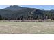 A serene pond reflecting the surrounding mountain landscape, complemented by a small baseball field at 7082 Silverhorn Dr, Evergreen, CO 80439
