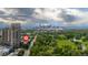 Wide aerial view showcasing the property's location near the park and city at 2950 E 17Th Ave, Denver, CO 80206