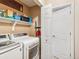 The laundry room includes modern washer and dryer units, shelving, and storage at 3893 Ute Mountain Trl, Castle Rock, CO 80109