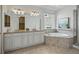 Luxurious bathroom with a soaking tub, double vanity, and elegant tile work at 6013 Eldora St, Golden, CO 80403