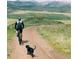 Scenic landscape featuring a cyclist and a dog on a dirt road with mountains and fields in the background at 6013 Eldora St, Golden, CO 80403