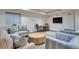 Basement living space with comfortable seating, a flat screen TV, and a sleek coffee table at 4514 W 34Th Ave, Denver, CO 80212