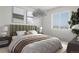 Comfortable bedroom with stylish light fixture, a neutral color palette, and plenty of natural light at 7380 S Shady Grove Way, Aurora, CO 80016