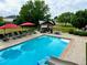 Relaxing backyard oasis with a refreshing pool and patio at 221 Mulligan Lake Dr, Mead, CO 80542