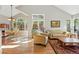Bright living room features large windows, hardwood floors, neutral walls, and vaulted ceilings at 2252 S Yosemite Cir, Denver, CO 80231