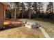 Backyard features a stone patio with a firepit and two chairs at 7113 Echo Hills Club Rd, Larkspur, CO 80118