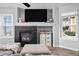 Inviting living room featuring a fireplace, media center, and natural light from windows at 23500 E Alamo Pl # B19, Aurora, CO 80016