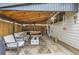 Relaxing covered patio features string lights, comfy seating, and decorative area rug at 3930 S Sherman St, Englewood, CO 80113