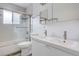 Clean bathroom, featuring a double vanity and shower/tub combo at 12866 E Ohio Ave, Aurora, CO 80012