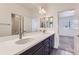 Bathroom with double vanity, large mirror, and stylish fixtures, offering a modern and sleek design at 14074 Yellow Tip Dr, Parker, CO 80134