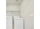 Functional laundry room featuring modern appliances and built-in shelving for optimal organization at 6225 N Nepal Ct, Aurora, CO 80019