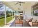 Covered patio with ceiling fans, outdoor furniture, and inviting backyard views at 4465 S Bannock St, Englewood, CO 80110